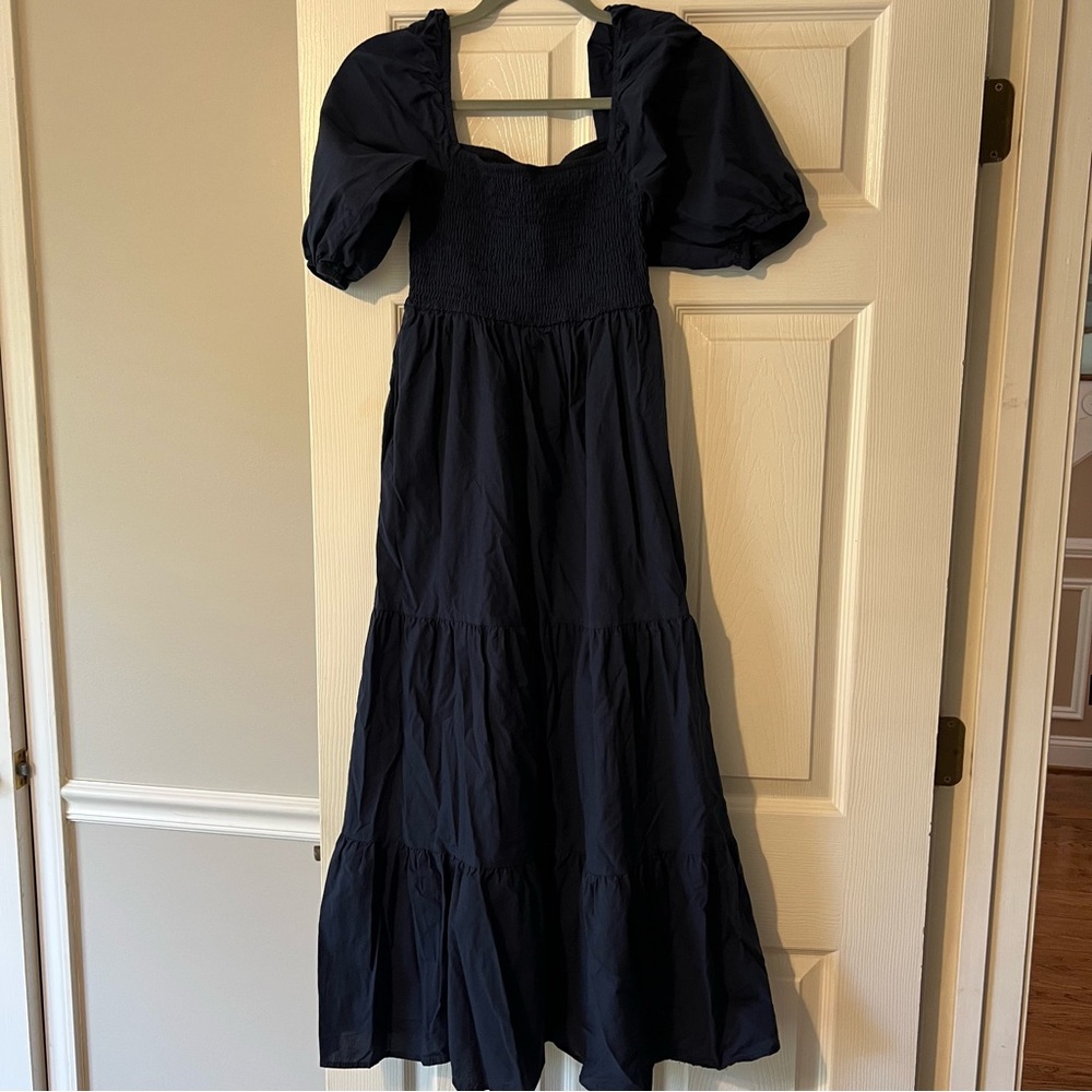 Navy blue smocked maternity dress purchased from PinkBlush